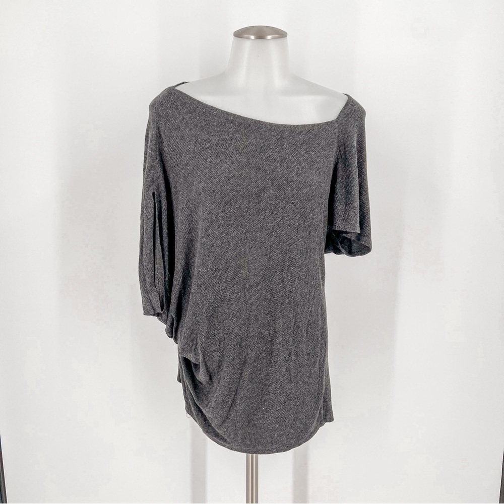 Deletta Anthropologie Asymmetric Shirt Blouse Top Gray Short Sleeves